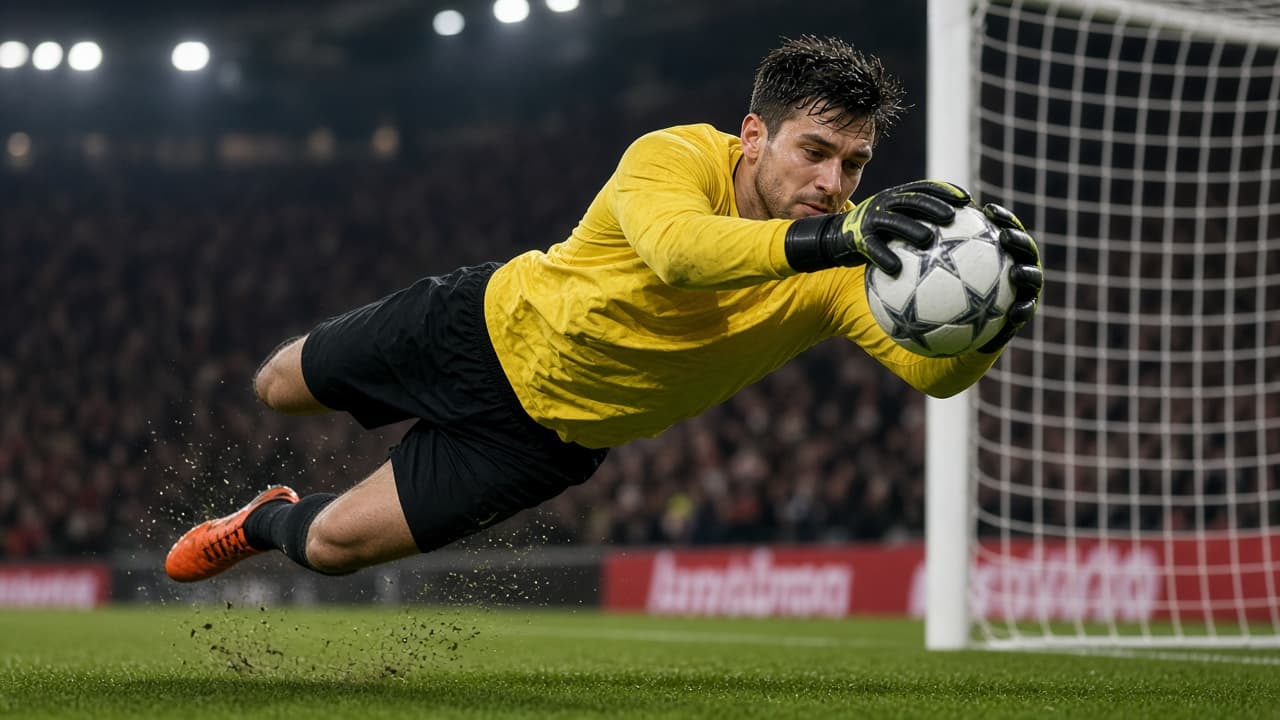 Goalkeeper diving to catch a ball